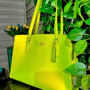 IRIDESCENT NEON Green Leather Large Coach Tatum Purse